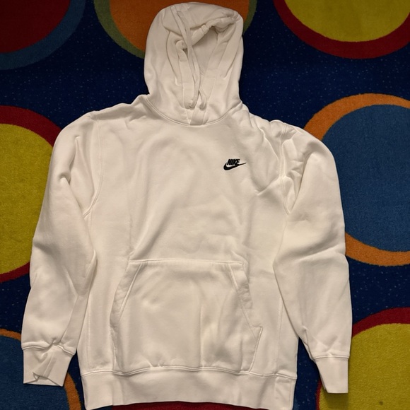 Nike Other - Nike White Hooded Pullover Sweatshirt with Small Black Swoosh